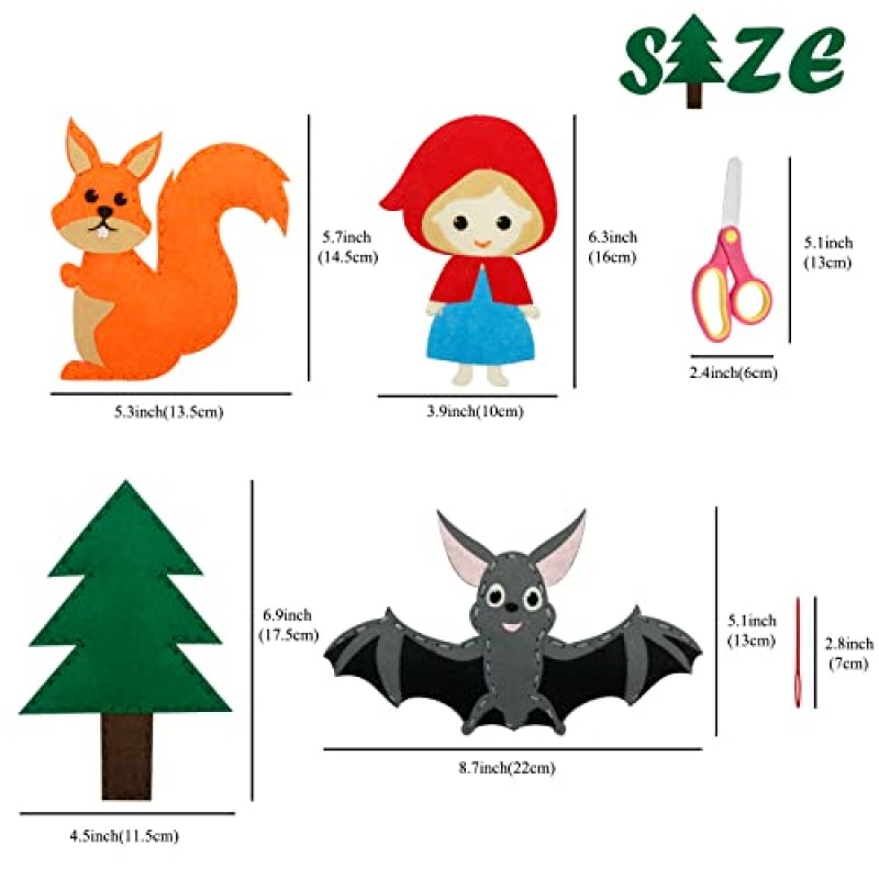 비행 어린 시절 우드랜드 바느질 키트 어린이를위한 펠트 공예 소녀를위한 크리스마스 선물 소년 6-8 세 DIY 키트 박제 동물 미술 용품 ​​12 팩