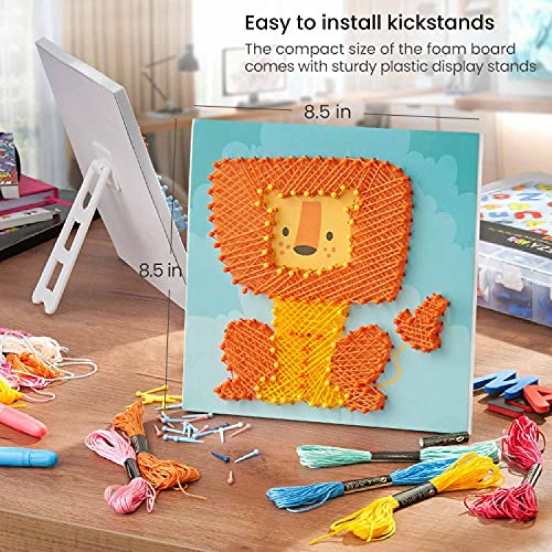 Arteza Kids String Art Kit, 5가지 동물 디자인 세트, 플라스틱 압정, 어린이 공예 프로젝트 및 자유 시간 활동을 위한 미술 용품