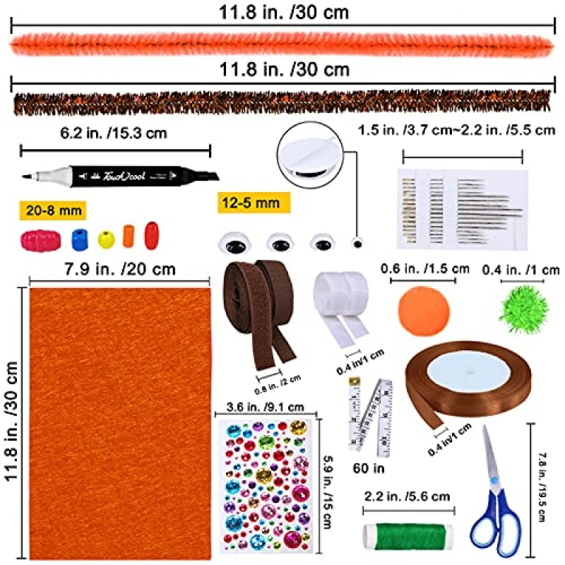 Winlyn 대량 가을 공예 키트 가을 파이프 클리너 치어폼 하드 펠트 시트 나무 구슬 어린이를 위한 Googly 눈 성인 할로윈 추수감사절 휴일 활동 패치워크 자수 봉제 공예 프로젝트