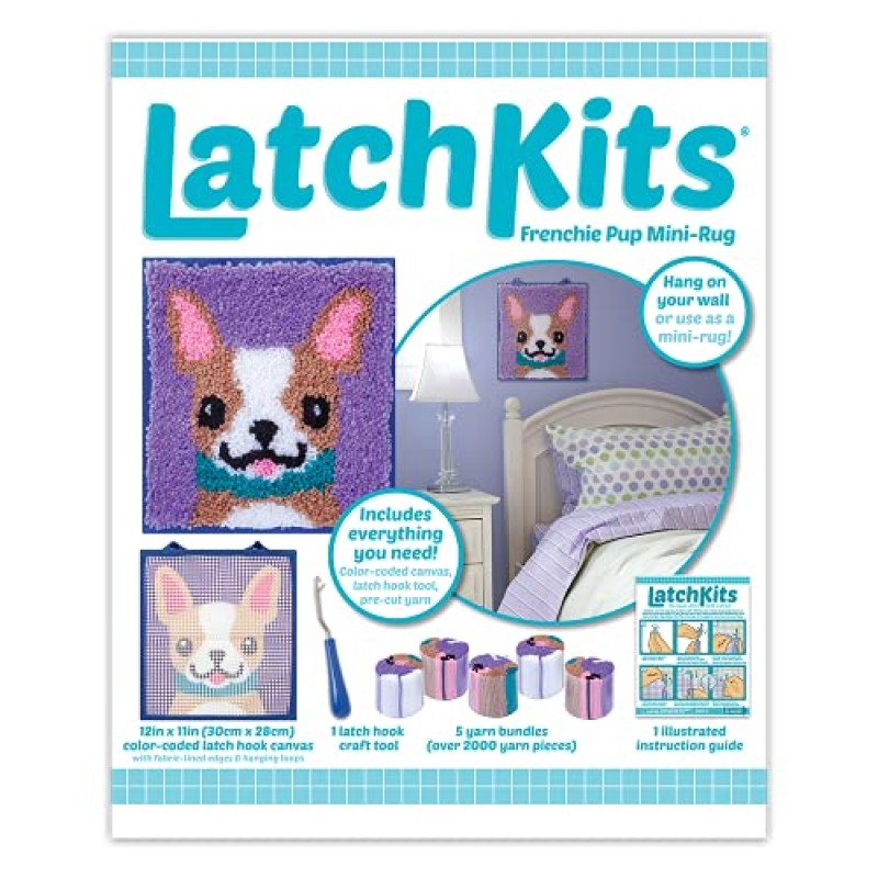 LatchKits – 강아지 래치 후크 키트 – 배우기 쉬운 공예 프로젝트 – 바느질이나 절단 없음 – 6세 이상용, 캔버스, 멀티