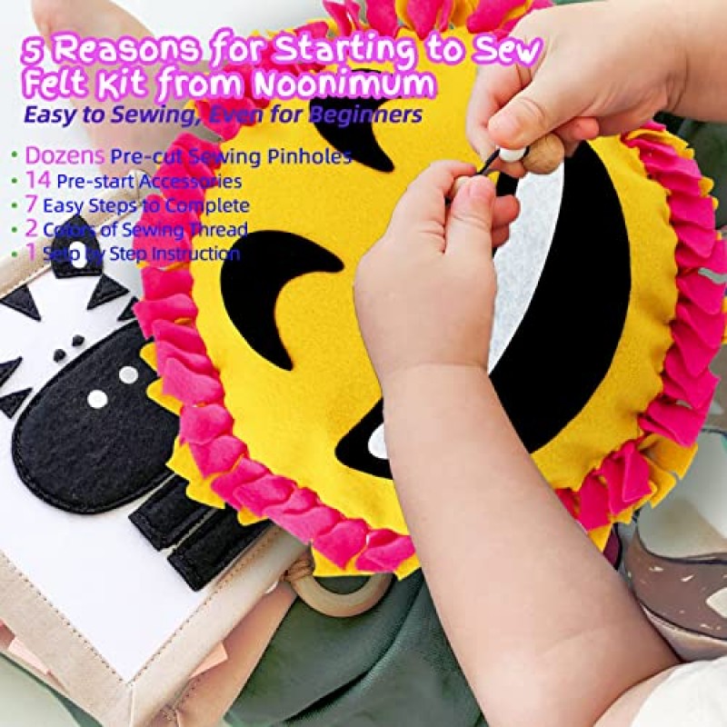 noonimum Sewing Kit for Kids - 8-12세 소녀용 바느질 키트, 아동 바느질 키트, No Sew Emoji Craft Kit, 나만의 펠트 이모티콘 베개 만들기