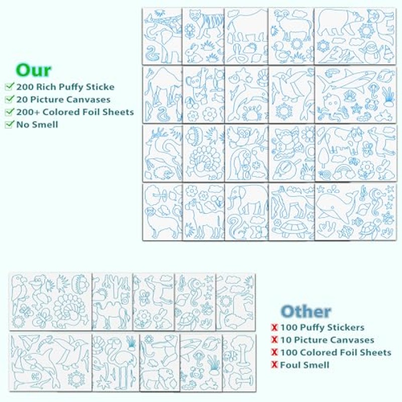 예술 및 공예 활동 장난감 키트, 재미있는 동물 공예 호일, 올해의 DIY 창의적 토티 장난감, 어린이를 위한 깔끔한 아트 키트, 4~9세 남아 및 여아를 위한 선물, 폼 스티커 200개 및 그림 캔버스 20개 포함