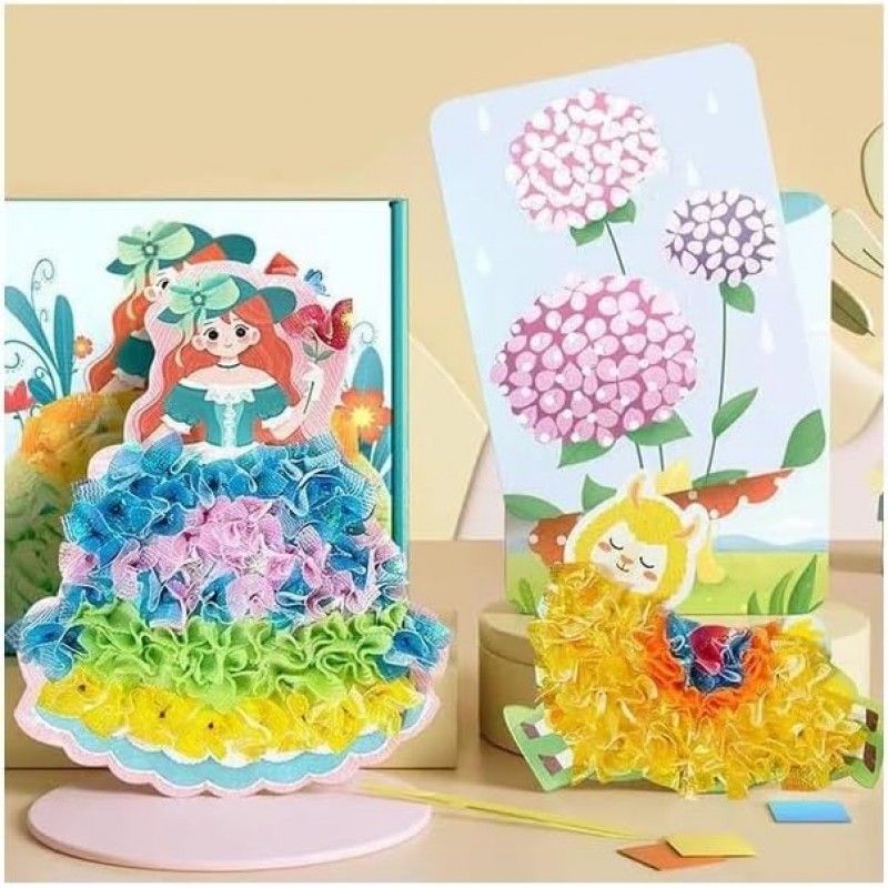 소녀를 위한 Creative Poke Art DIY 키트, 어린이를 위한 Creative Poke Art 패브릭 퍼즐 펑크 페인팅, 10장 DIY Poking Drawing Dress Up Board, 아트지 및 공예 키트(Dream World)