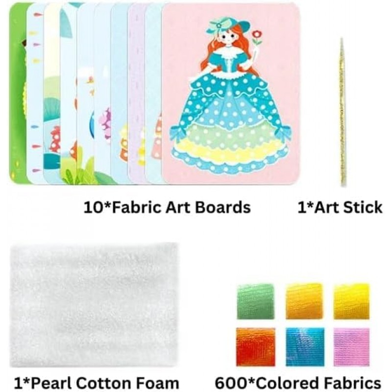 소녀를 위한 Creative Poke Art DIY 키트, 어린이를 위한 Creative Poke Art 패브릭 퍼즐 펑크 페인팅, 10장 DIY Poking Drawing Dress Up Board, 아트지 및 공예 키트(Dream World)