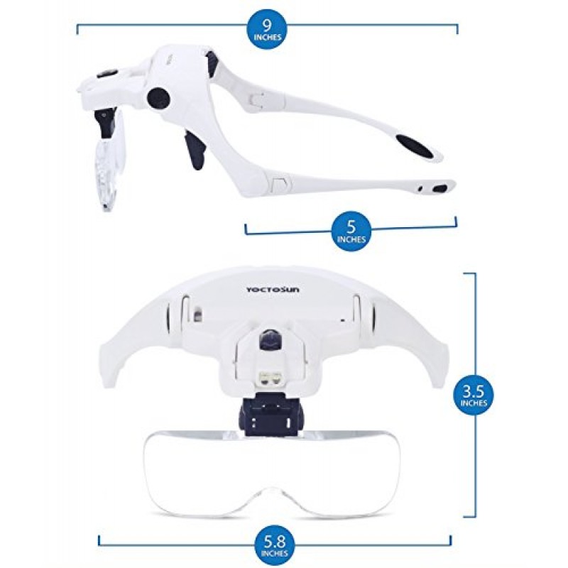 2개의 Led 전문 보석상 루페 라이트 브래킷과 헤드밴드가 포함된 YOCTOSUN 헤드 마운트 돋보기는 상호 교환 가능합니다.