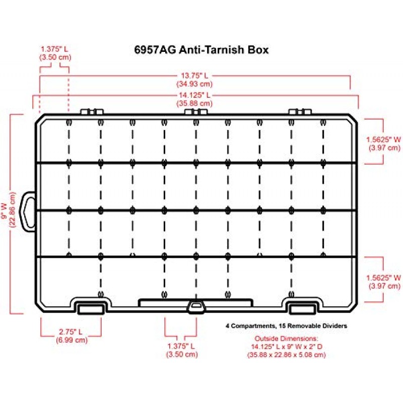 ArtBin 6857AG 탈착식 칸막이가 있는 대형 변색 방지 상자, 변색 방지 기술이 적용된 보석 및 공예품 정리함, [1] 플라스틱 보관 케이스, 아쿠아 액센트가 있는 투명