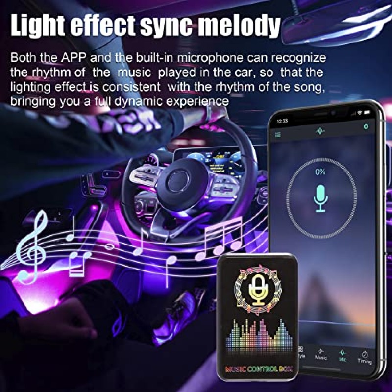 LivTee 스마트 RGB LED 실내 조명, USB 포트, 앱 제어, 음악 모드 및 DIY 모드를 갖춘 2라인 디자인, 여성용 남성용 자동차 액세서리 선물