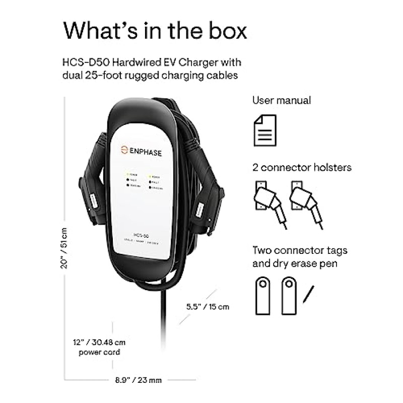 Enphase 레벨 2 듀얼 EV 충전기, 안전 인증, 40Amp, 240v, 유선, 25피트 케이블, J1772, 미국 전기 자동차와 호환 가능, HCS-D50 가정용 전기 자동차 충전 스테이션 - 이전 ClipperCreek