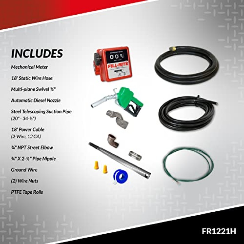 Fill-Rite FR1221H 12V 15 GPM 연료 이송 펌프(프리미엄 기계식 계량기(갤런) 패키지 포함)