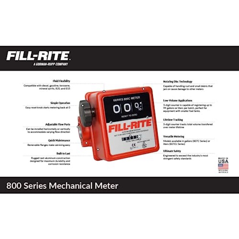 Fill-Rite FR1221H 12V 15 GPM 연료 이송 펌프(프리미엄 기계식 계량기(갤런) 패키지 포함)