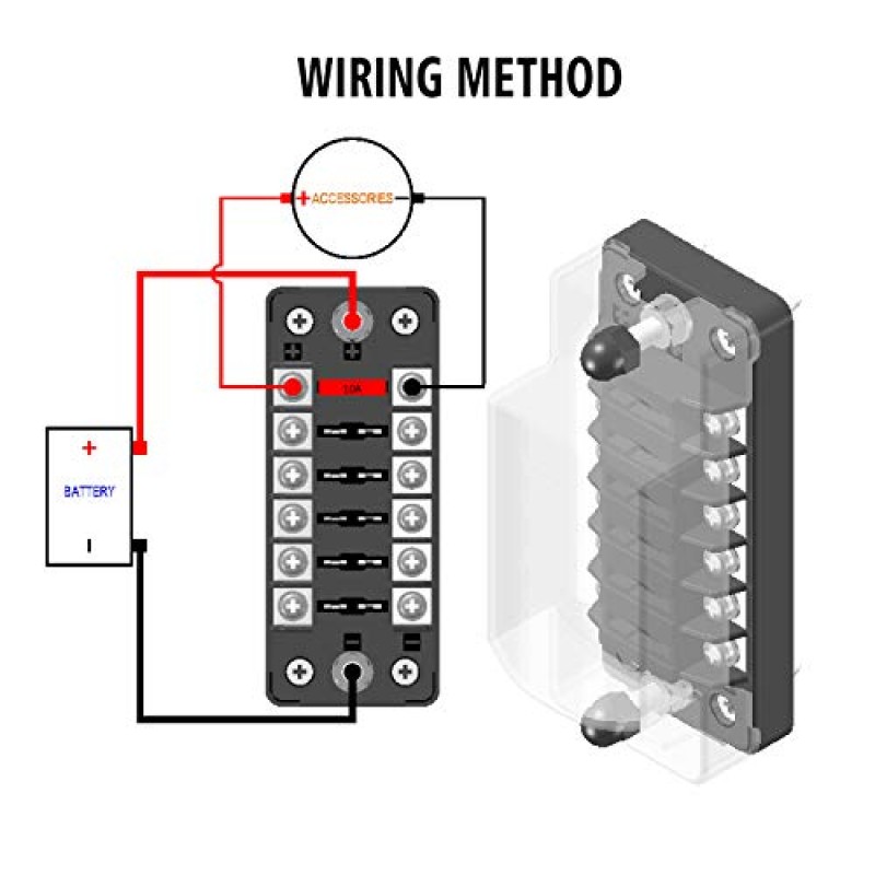 E-Bro 12V 퓨즈 블록, 해양 퓨즈 블록, 네거티브 버스가 있는 블레이드 퓨즈 블록 ​​ATC/ATO 12V/24V 자동차/자동차/트럭/보트/해양/RV(6방향)용 방수 자동차 퓨즈 박스