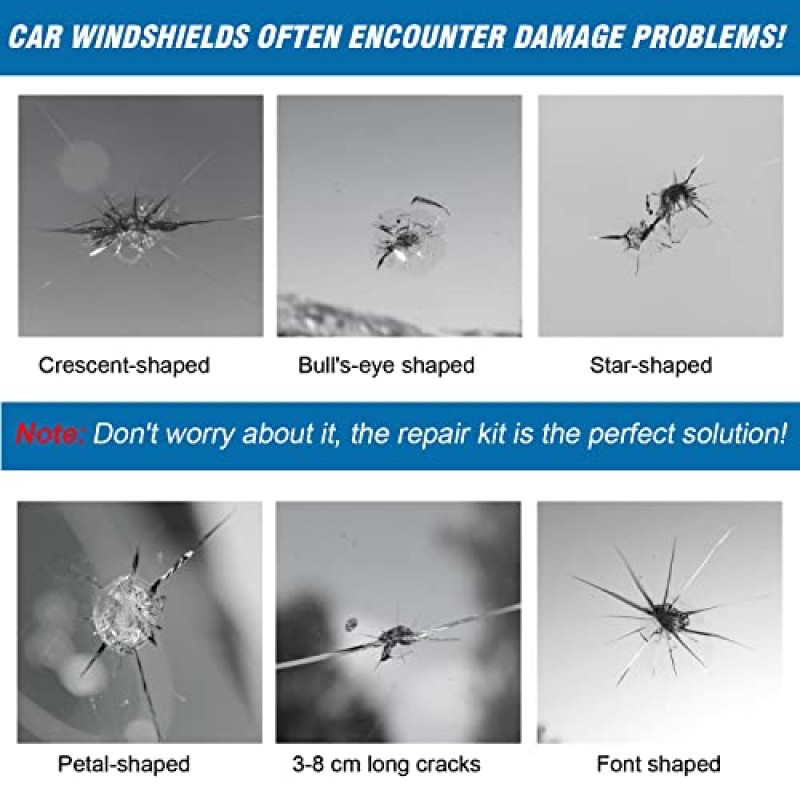 ARRIONO 앞유리 수리 키트, 앞유리 균열 수리 키트, 수지 2병이 포함된 자동차 유리 수리 키트, 칩용 앞유리 수리 유체 빠른 수정, 별 모양, 황소 눈