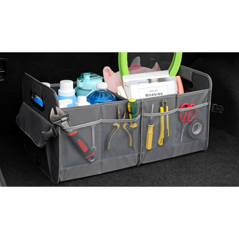 AOKJOY 자동차 트렁크 정리함, 보관 접이식 다중 구획 자동차 정리함 - SUV용 조절 가능한 스트랩(검은색)