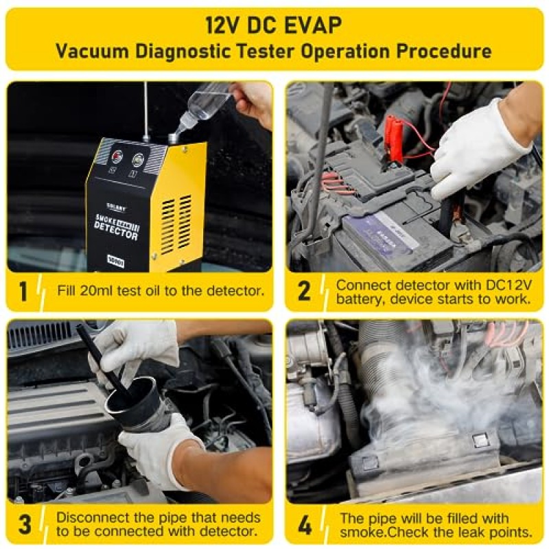 Solary 자동차 연기 기계 누출 감지기 - 파이프 시스템용 12V DC EVAP 진공 진단 테스터