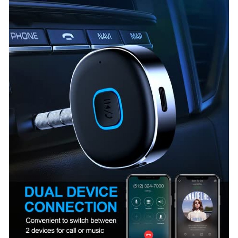 차량용 Bluetooth Aux 수신기, 휴대용 3.5mm Aux Bluetooth 차량용 어댑터, 차량용 스테레오/홈 스테레오/유선 헤드폰/스피커용 Bluetooth 5.0 무선 오디오 수신기, 16H 배터리 수명
