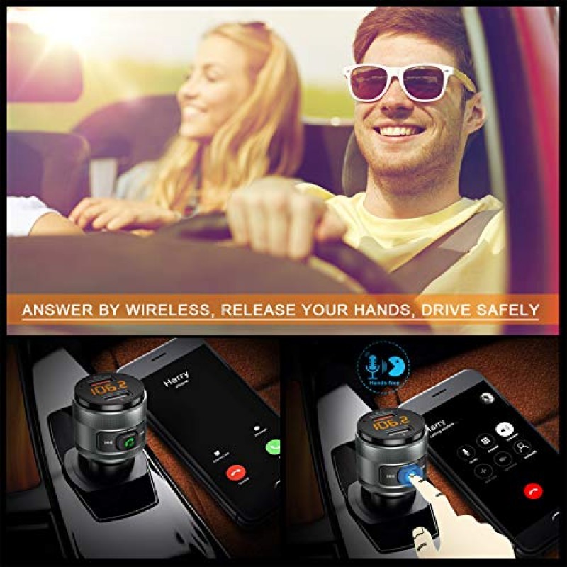 IMDEN 차량용 Bluetooth 5.0 FM 송신기, 3.0 무선 Bluetooth FM 라디오 어댑터 음악 플레이어 FM 송신기/차량용 키트(핸즈프리 통화 및 2개의 USB 포트 충전기 지원 USB 드라이브 포함)