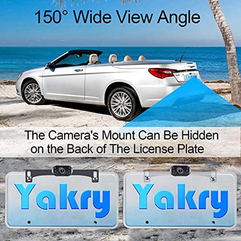 Yakry 백업 카메라 플러그 앤 플레이: 컬러 ​​이미지 클리어 나이트 비전 히치 후면 보기 카메라 DIY 주차 라인 HD 1080P 4.3' 모니터 역방향 카메라 방수 LED 켜기/끄기 자동차 트럭 SUV 트랙터 Y11