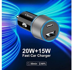 Clvox 35W USB C 차량용 충전기, iPhone 15 Plus/Pro/Max/14/13/12/11, Samsung Galaxy, 20W Type C+ 15W 듀얼 포트 Cargador Carro 라이터 어댑터와 호환되는 2팩 고속 충전 자동차 충전기