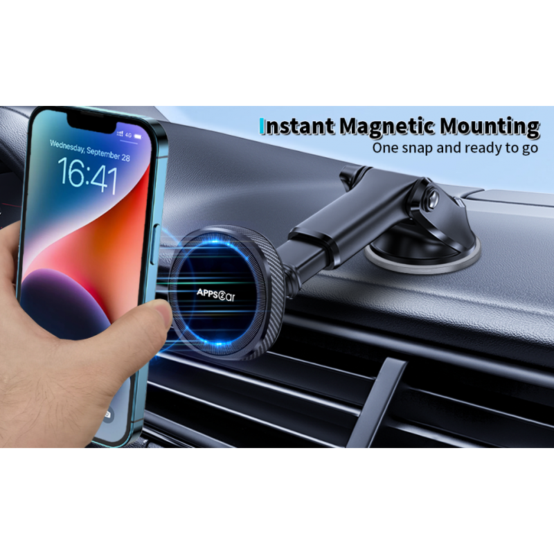 APPS2Car MagSafe 차량용 마운트와 호환 가능, 차량용 대시보드 앞 유리용 자기 휴대폰 홀더 iPhone 14 13 12 Pro Plus Max Mini MagSafe 마운트, 12개의 강력한 자석과 호환되는 iPhone 차량용 마운트 홀더