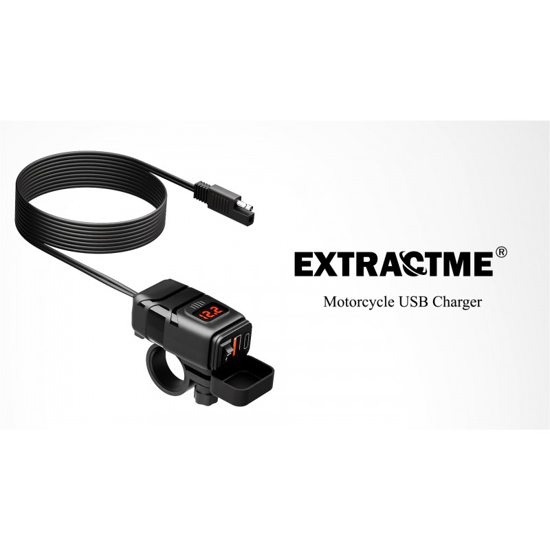 EXTRACTME 오토바이 휴대폰 충전기, 6.4A 듀얼 USB Type C PD 및 빠른 충전 3.0 전압계 및 ON/OFF 스위치가 있는 오토바이 USB 충전기, 휴대폰, 태블릿, GPS 등을 위한 방수 오토바이 액세서리