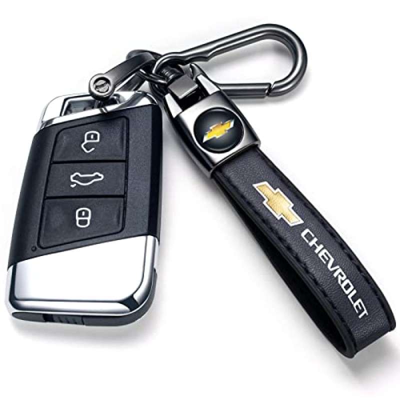 Incredikoo 정품 가죽 자동차 키 체인 Chevy Silverado Colorado Equinox Malibu Cruze 열쇠 고리 링 액세서리와 호환 가능 남자와 여자를위한 가족 선물 블랙