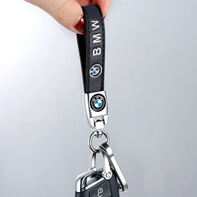 Sucoines 정품 가죽 자동차 열쇠 고리 열쇠 고리 액세서리 BMW 시리즈 자동차 열쇠 고리와 호환 가능 남자와 여자를위한 가족 선물 (검은색)