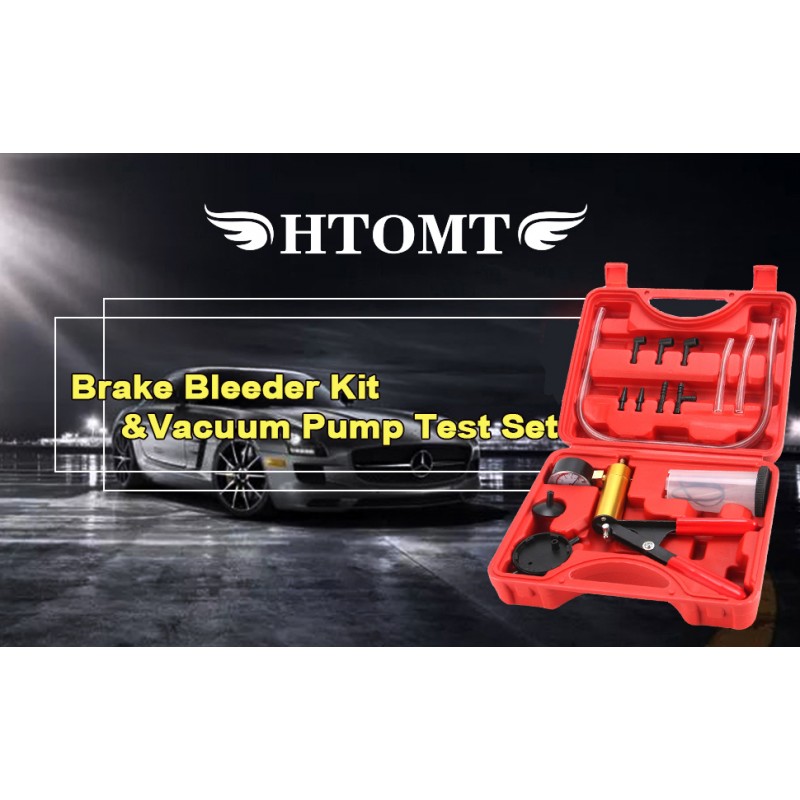 HTOMT 2 in 1 브레이크 블리더 키트 보호 케이스, 어댑터, 1인 브레이크 및 클러치 블리딩 시스템이 포함된 자동차용 휴대용 진공 펌프 테스트 세트(빨간색)