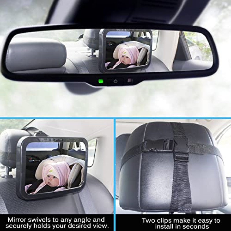 Shynerk 아기 자동차 거울, 넓고 선명한 시야, 비산 방지, 완전 조립, 충돌 테스트 및 인증을 갖춘 후면 유아용 안전 카시트 거울