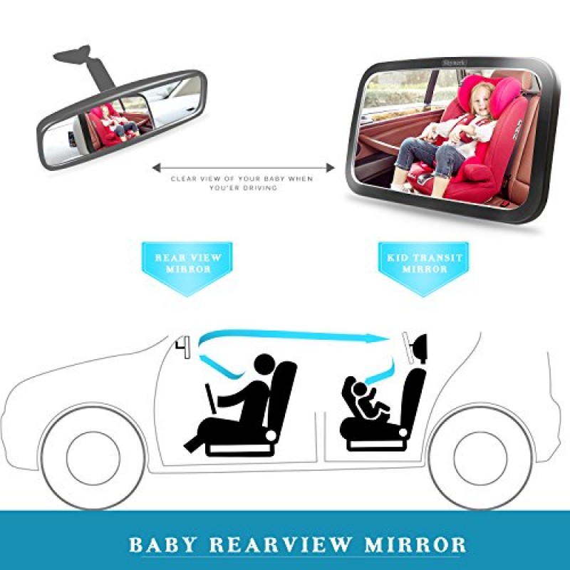 Shynerk 아기 자동차 거울, 넓고 선명한 시야, 비산 방지, 완전 조립, 충돌 테스트 및 인증을 갖춘 후면 유아용 안전 카시트 거울