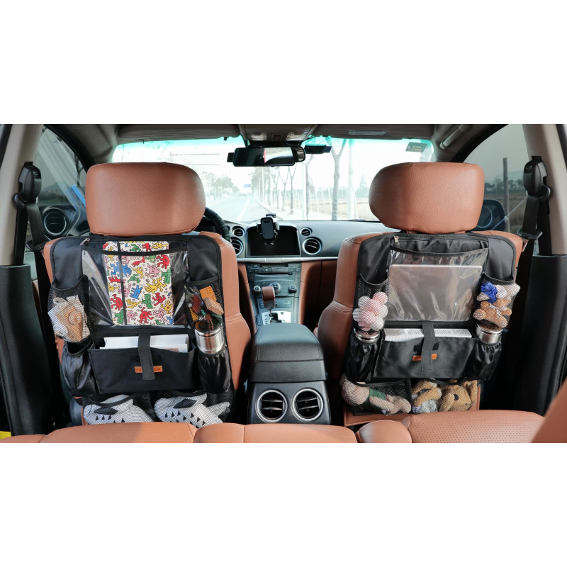 SURDOCA 차량 정리함 및 보관함, 11인치 터치스크린 태블릿 홀더가 포함된 업그레이드된 카시트 정리함, 9개의 포켓이 있는 뒷좌석 차량 정리함, 어린이를 위한 카시트 보호대 도로 여행 필수품, 1팩