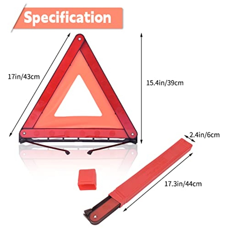 DEDC 경고 삼각형, 접이식 안전 삼각형, 삼중 경고 키트, 경고 삼각형 반사경, 길가 위험 표지판, 비상용 삼각형 기호(보관 가방 포함)(3팩)