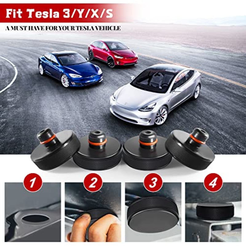 Tesla Model 3/S/X/Y용 Chirano 리프팅 잭 패드, 보관 케이스가 있는 퍽 4개, Tesla 차량용 액세서리