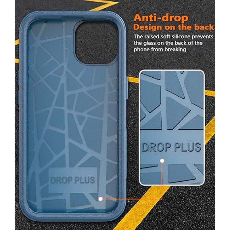 iPhone 15 케이스용 Diverbox [충격 방지] [방적] [강화 유리 화면 보호기 ],Apple iPhone 15 6.1인치(블루 -3in1)용 고강도 보호 전화 케이스 커버