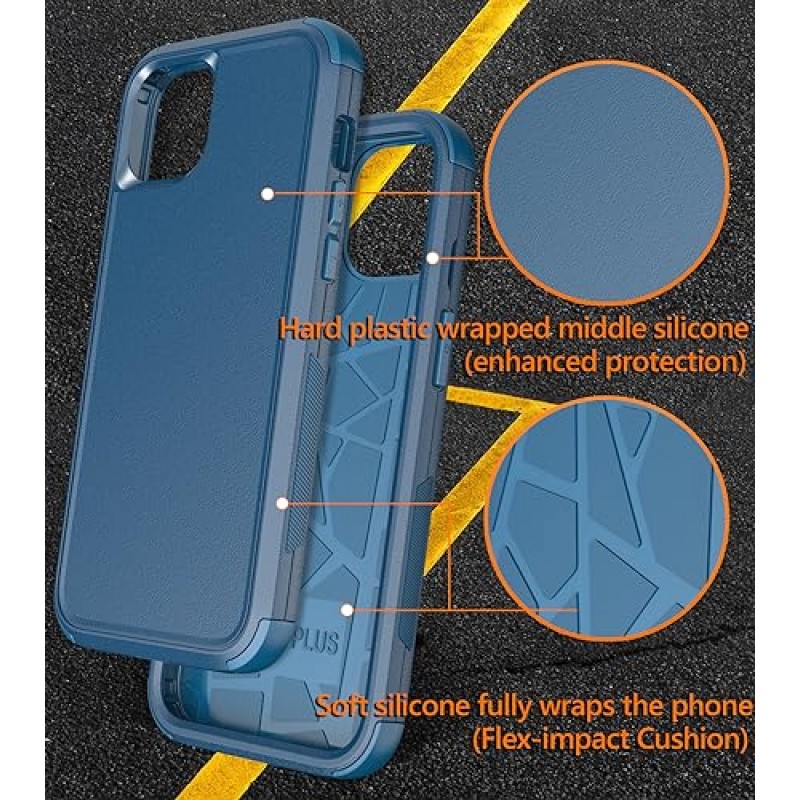 iPhone 15 케이스용 Diverbox [충격 방지] [방적] [강화 유리 화면 보호기 ],Apple iPhone 15 6.1인치(블루 -3in1)용 고강도 보호 전화 케이스 커버