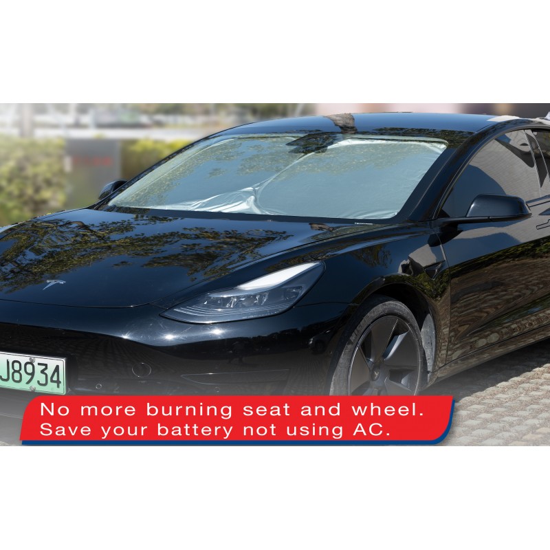 MAXORION Tesla Model 3 & Y 차양 앞유리 - 정품 2겹 소재로 제작되었습니다. Tesla Model 3 및 Y Windshield Sun Shade 외에도 청소용 천도 패키지에 포함되어 있습니다.