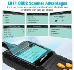 Obd2 스캐너 지우기 엔진 재설정 경고 코드 - 플러그 앤 플레이 손쉬운 설정 전문 코드 리더 사용 1996년부터 정지 프레임/I/M 준비 기능을 갖춘 자동차용 스캔 진단 - LeeKooLuu LK11