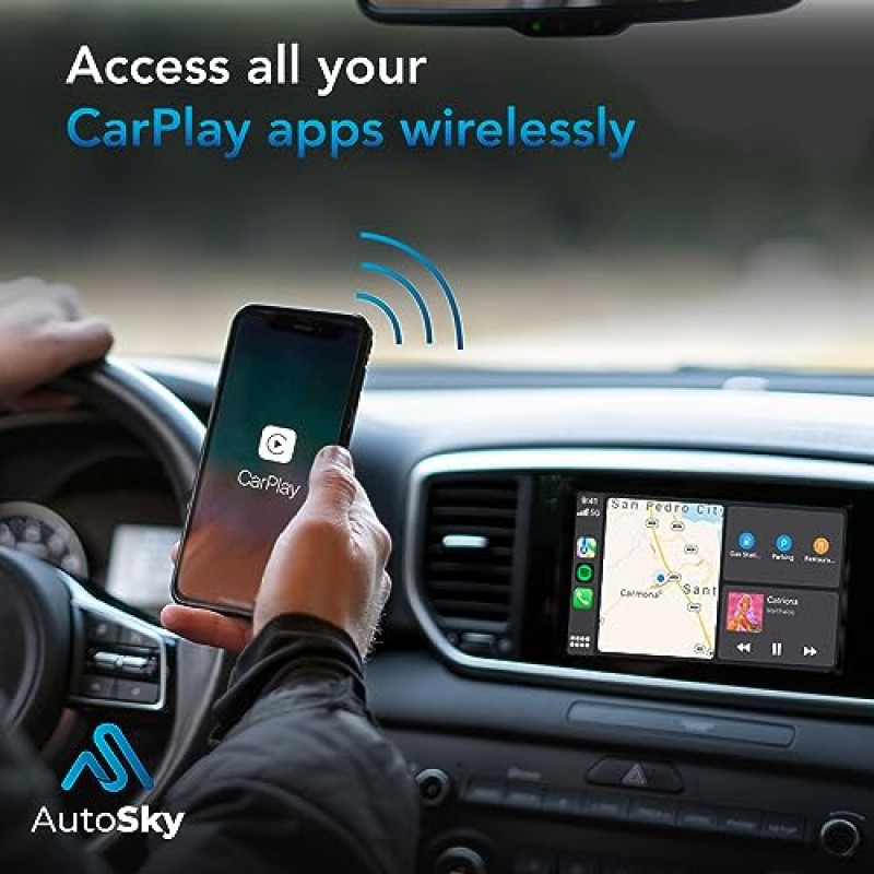 무선 CarPlay 어댑터 2023 Pro Extra Edition - 빠르고 컴팩트한 무선 CarPlay 어댑터 - AutoSky - 공장 유선 CarPlay 자동차 - USB-A 연장기 - USB-C 어댑터 - 유선 CarPlay 필요