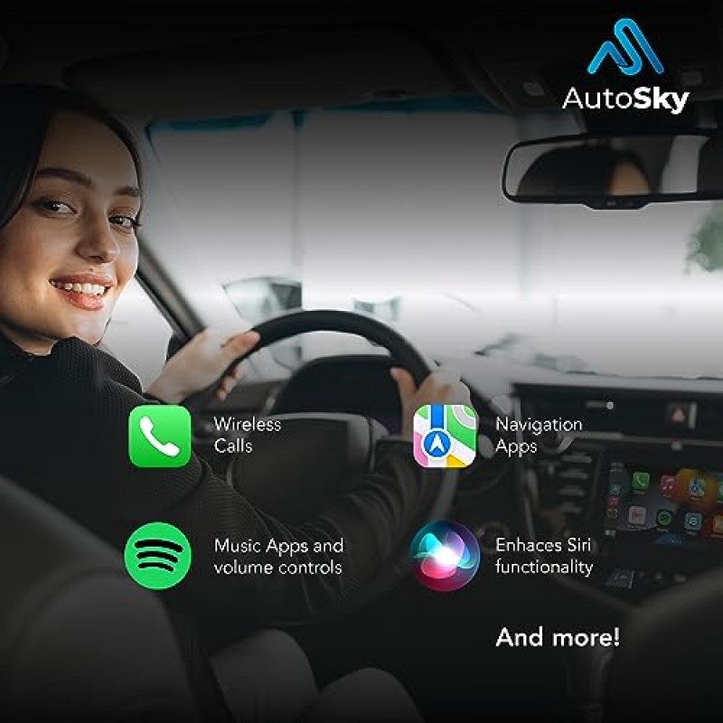 무선 CarPlay 어댑터 2023 Pro Extra Edition - 빠르고 컴팩트한 무선 CarPlay 어댑터 - AutoSky - 공장 유선 CarPlay 자동차 - USB-A 연장기 - USB-C 어댑터 - 유선 CarPlay 필요