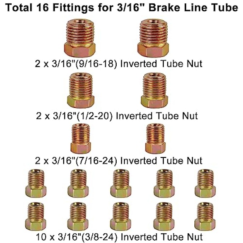 도구 키트가 포함된 MuHize 브레이크 라인 키트 - 25 Ft. 3/16 및 1/4 구리 코팅 브레이크 라인 키트(피팅 32개 및 유니온 8개 포함), 이중 플레어 도구 세트(어댑터 5개 포함) 및 튜브 커터 포함