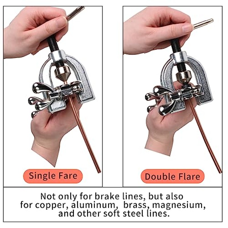 도구 키트가 포함된 MuHize 브레이크 라인 키트 - 25 Ft. 3/16 및 1/4 구리 코팅 브레이크 라인 키트(피팅 32개 및 유니온 8개 포함), 이중 플레어 도구 세트(어댑터 5개 포함) 및 튜브 커터 포함