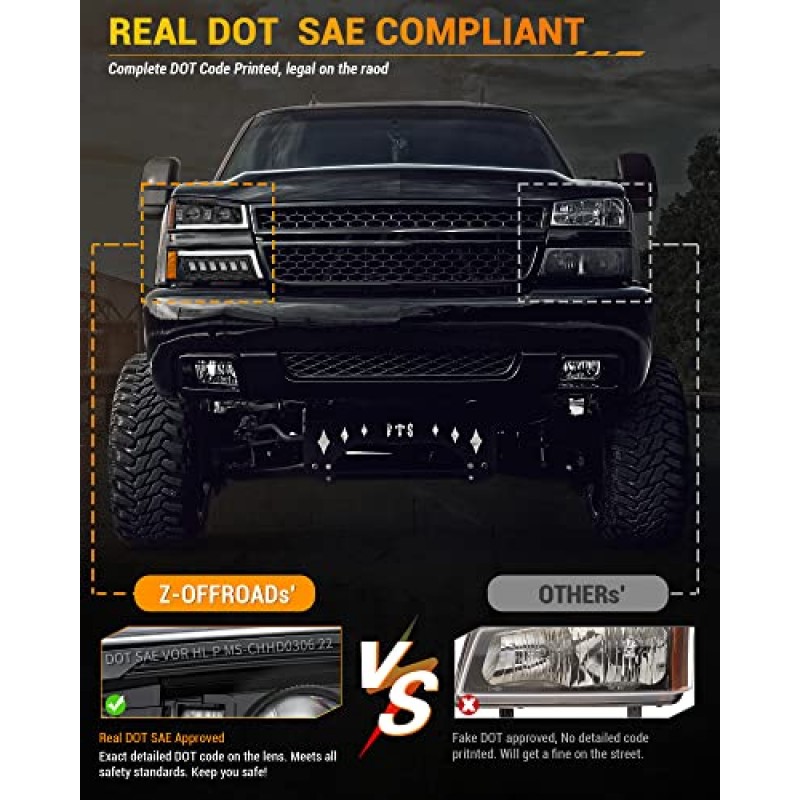 Z-OFFROAD LED 헤드라이트 어셈블리 DOT 승인 DRL 방향 지시등 Hi/Low Sealed Beam Side Marker 2003-2006 Chevy Silverado Avalanche와 호환 가능