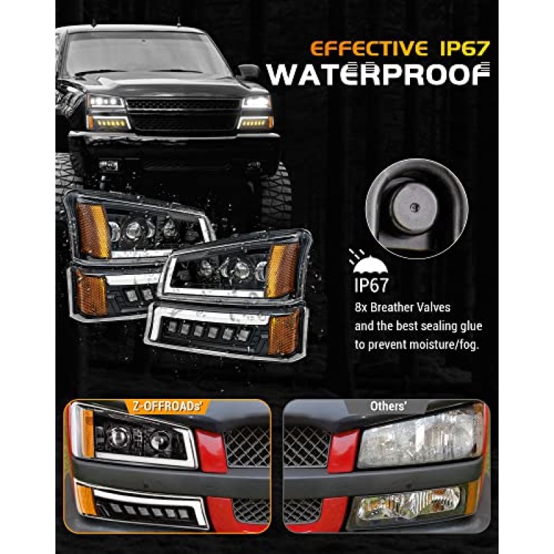 Z-OFFROAD LED 헤드라이트 어셈블리 DOT 승인 DRL 방향 지시등 Hi/Low Sealed Beam Side Marker 2003-2006 Chevy Silverado Avalanche와 호환 가능