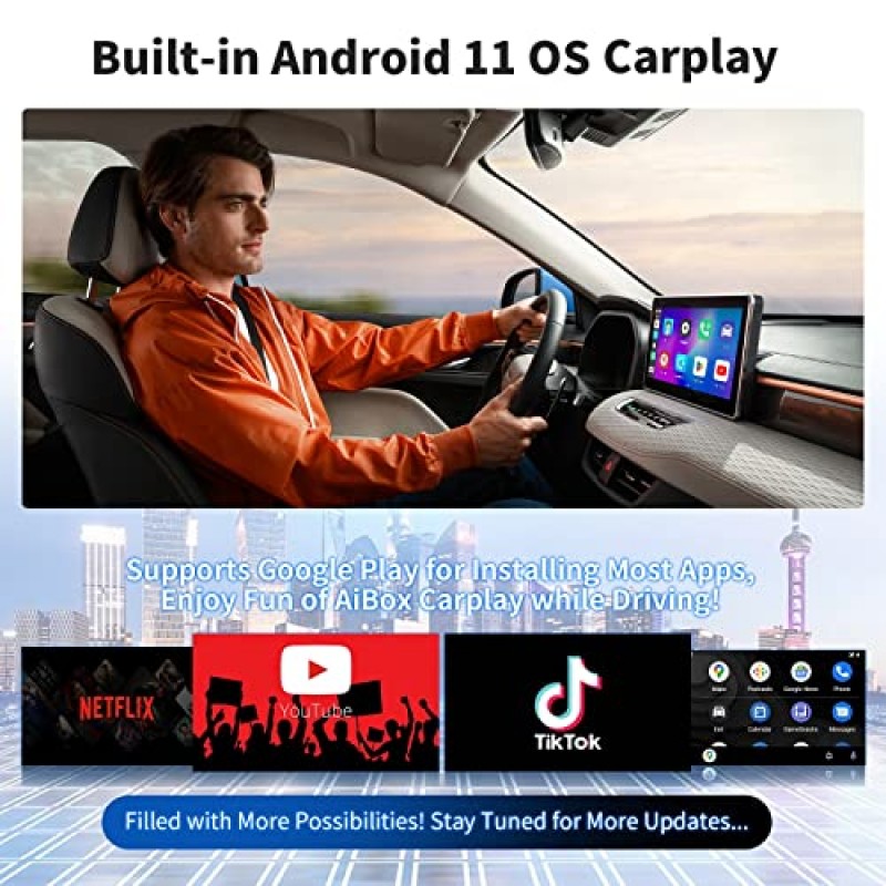 Netflix/YouTube가 포함된 LERANDA 무선 Carplay 어댑터, OEM 유선 CarPlay 자동차용 3 in 1 무선 Android 자동 어댑터, Carplay Ai Box 지원 멀티미디어 Google Play/Android 11/TF 카드/플러그 앤 플레이