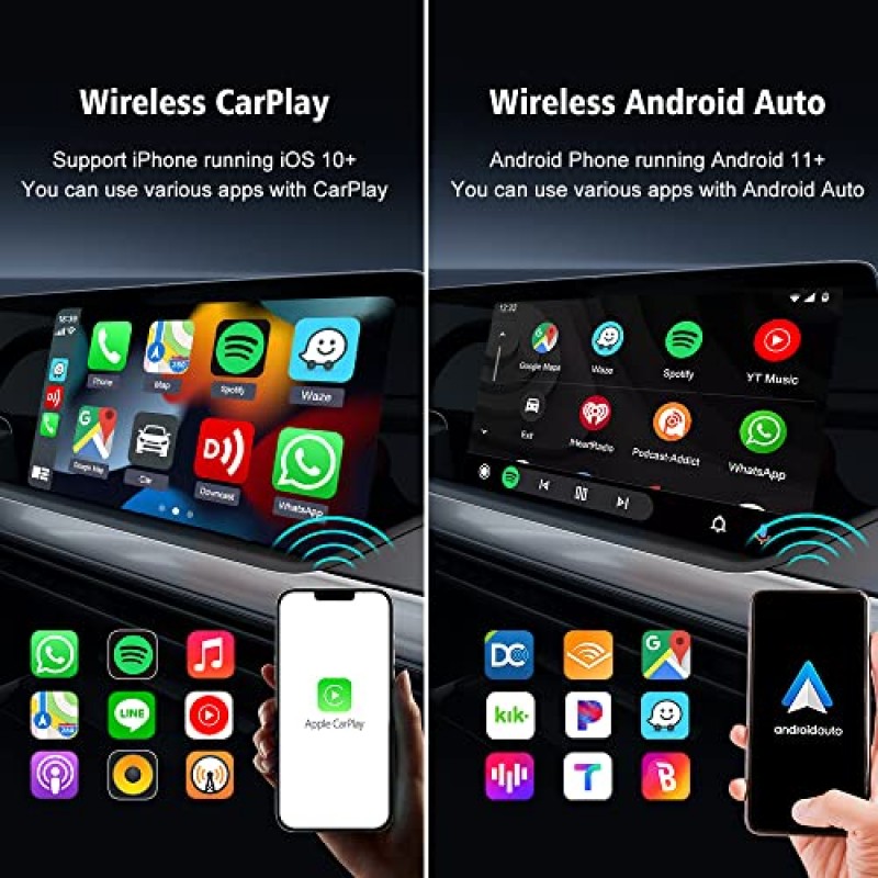 CarlinKit 5.0 어댑터 - 무선 CarPlay 및 Android Auto 어댑터에 유선 연결, 온라인 업데이트, 2채널 연결, 플러그 앤 플러그, 2015년부터 OEM 유선 CarPlay 및 Android Auto를 사용하는 차량용 10s 자동 연결