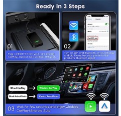 CarlinKit 5.0 어댑터 - 무선 CarPlay 및 Android Auto 어댑터에 유선 연결, 온라인 업데이트, 2채널 연결, 플러그 앤 플러그, 2015년부터 OEM 유선 CarPlay 및 Android Auto를 사용하는 차량용 10s 자동 연결