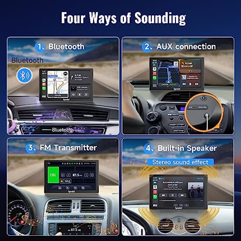 Spedal 9인치 무선 Apple Carplay 및 Android Auto, 전면 카메라, AirPlay, Siri/Google Assistant, Bluetooth, WiFi, AUX/FM을 갖춘 휴대용 IPS 터치스크린 차량용 스테레오 대부분의 자동차 모델 지원