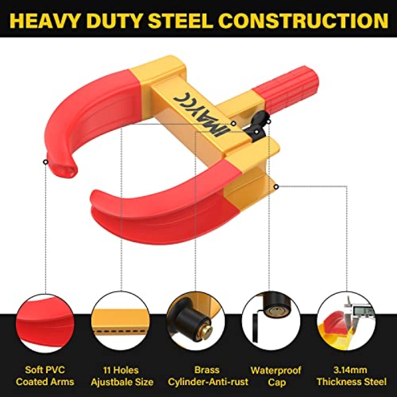 자동차 2팩용 IMAYCC 휠 잠금 장치, 헤비 듀티 트레일러 휠 잠금 장치, 최대 13인치 범용 자동차 타이어 잠금 장치, Goft Cart RV SUV ATV 및 대부분의 차량용 도난 방지 장치.