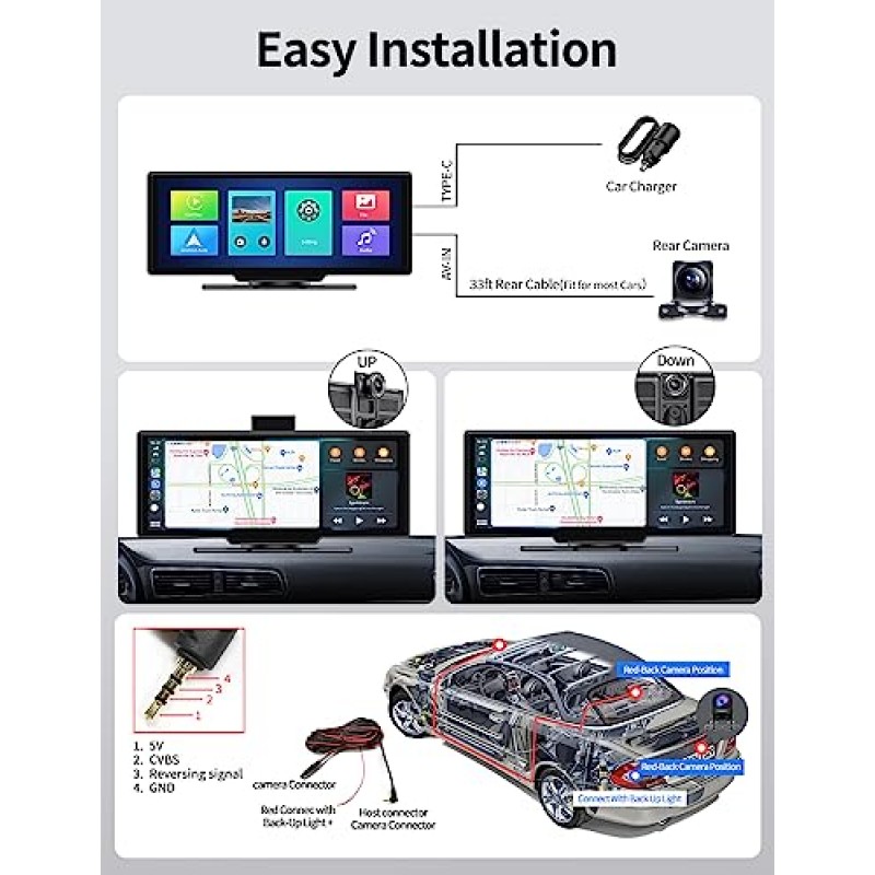 조정 가능한 4K 블랙박스, ADAS, 무선 Apple Carplay 및 Android Auto, 터치스크린 핸즈프리 폰 미러링 기능을 갖춘 9.3인치 휴대용 자동차 스테레오