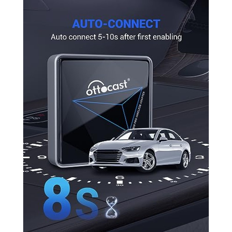 차량용 Android Auto 무선 어댑터 - 2023 최신 버전, 무선 Android Auto 동글에 유선 - 듀얼 밴드 WiFi, 낮은 대기 시간, 온라인 업데이트, 공장 OEM 유선 Android Auto Cars용 플러그 플레이