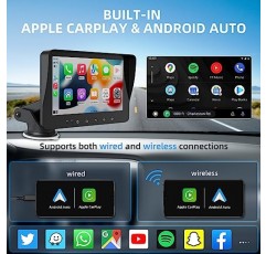 자동차용 HaMeby CarPlay 화면, Apple CarPlay 및 Android와 호환 Auto Car Play 대시 마운트 7인치 디스플레이 터치 스크린 Bluetooth 플러그 앤 플레이 기능이 있는 휴대용 자동차 스테레오 간편한 사용 모든 자동차에 추가